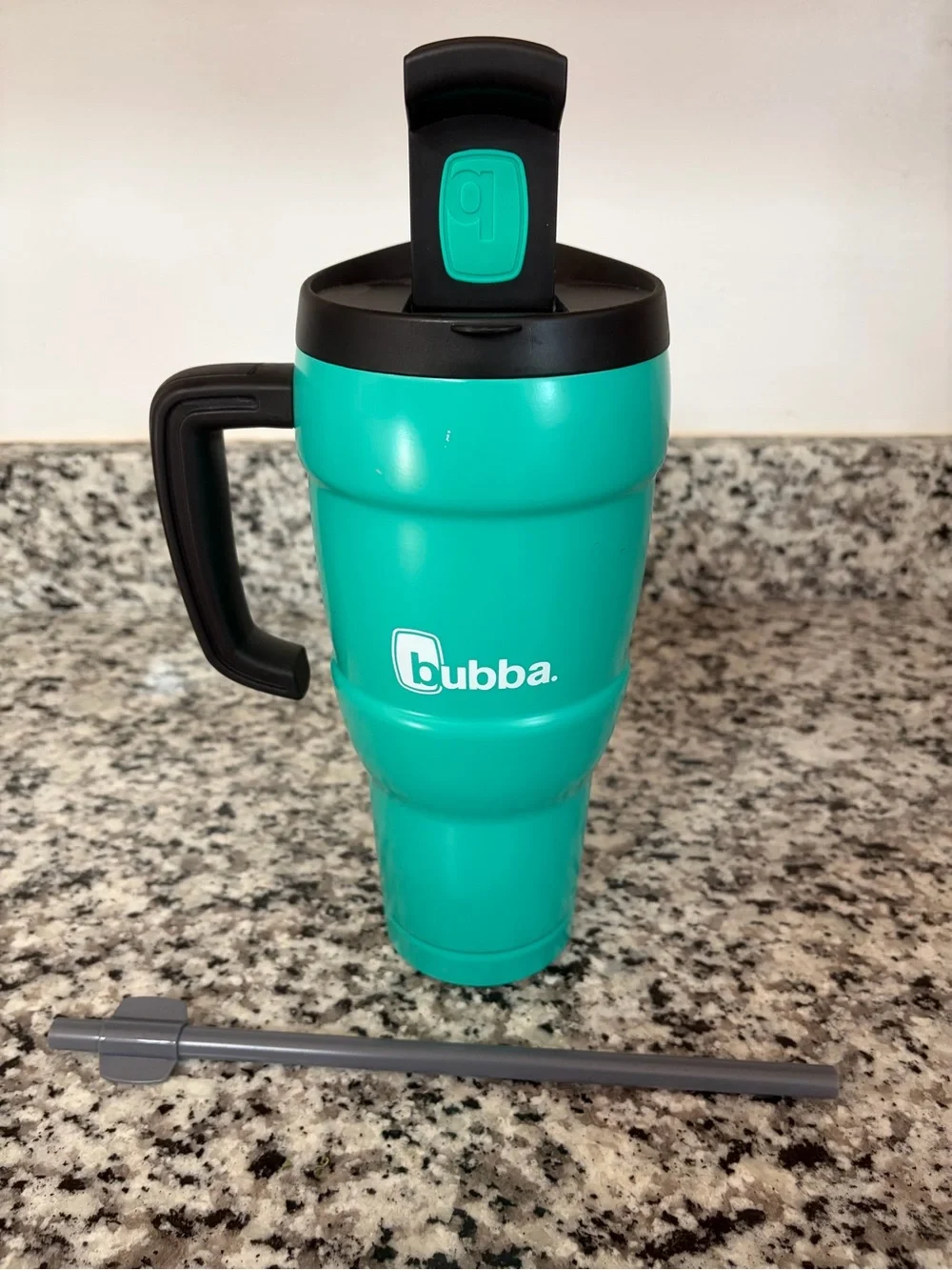 Teal Travel Mug with Handle and Straw